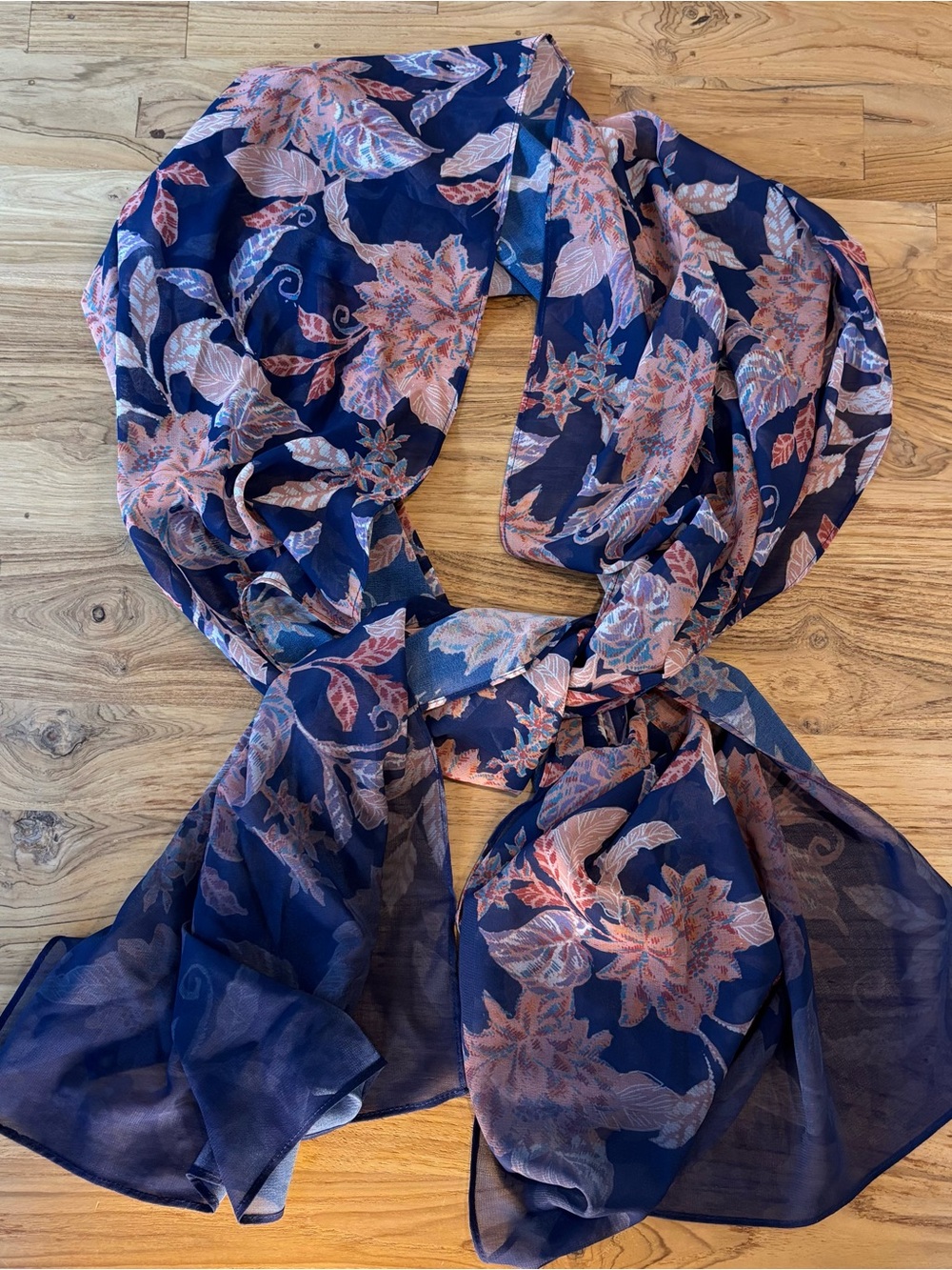 Daniel Rainn Navy and Pink Floral Sheer Scarf